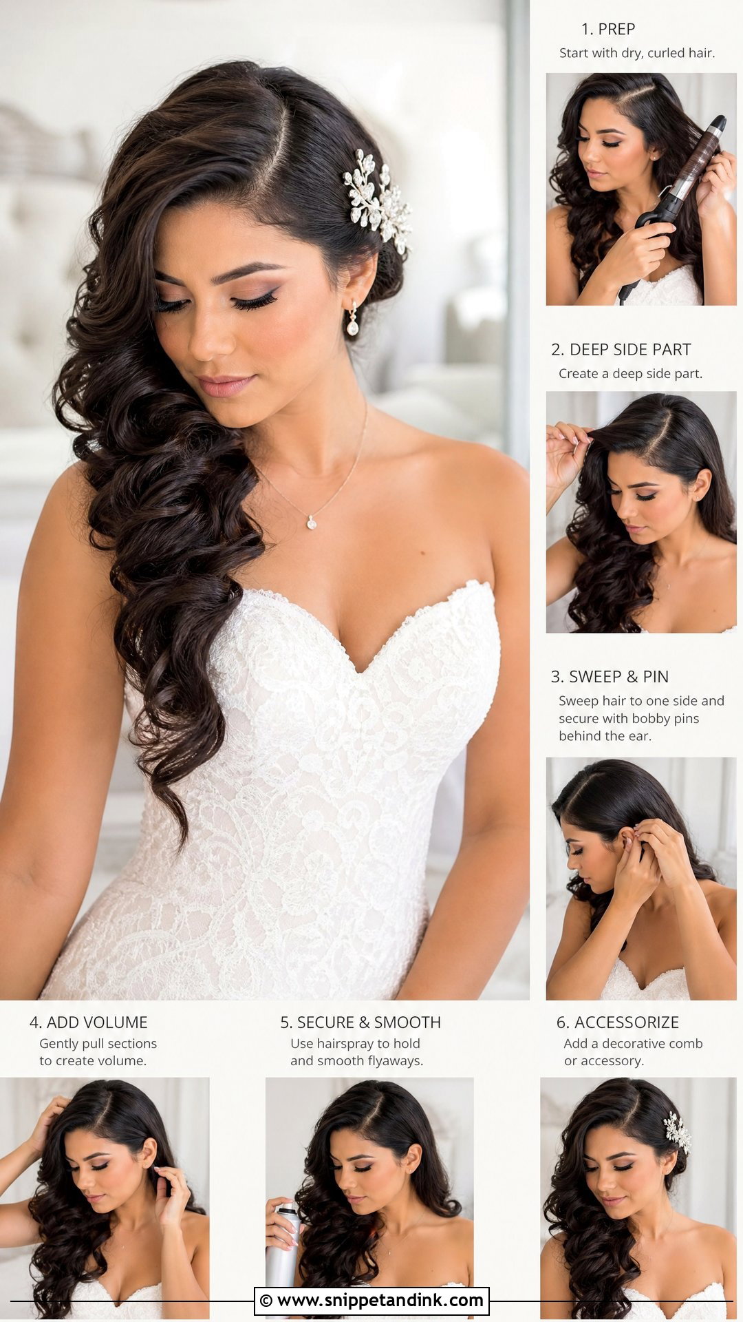 Bride Side Swept Curls Tutorial - Snippet and Ink - 15 Bride Hair Tutorial Ideas
