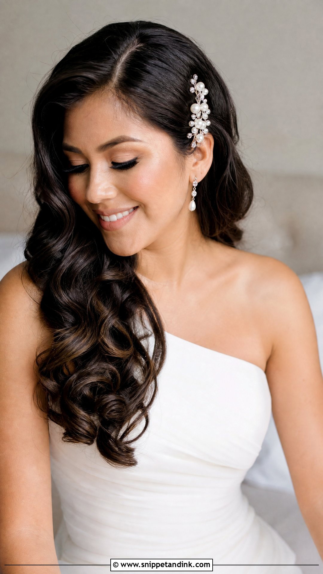Bride Side Swept Hair With Pearls - Snippet and Ink - 15 Bride Hairstyles with Pearls