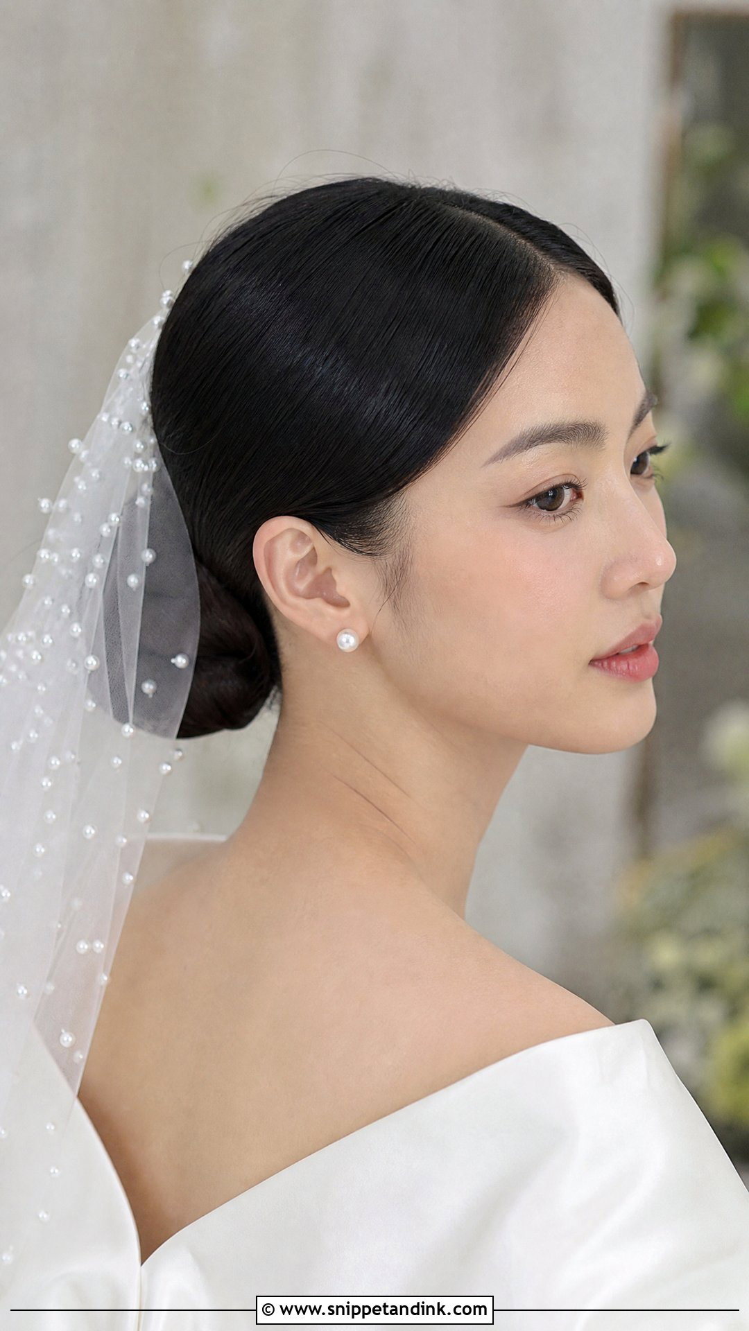 Bride Sleek Bun With Pearl Veil - Snippet and Ink - 15 Bride Hairstyles with Pearls