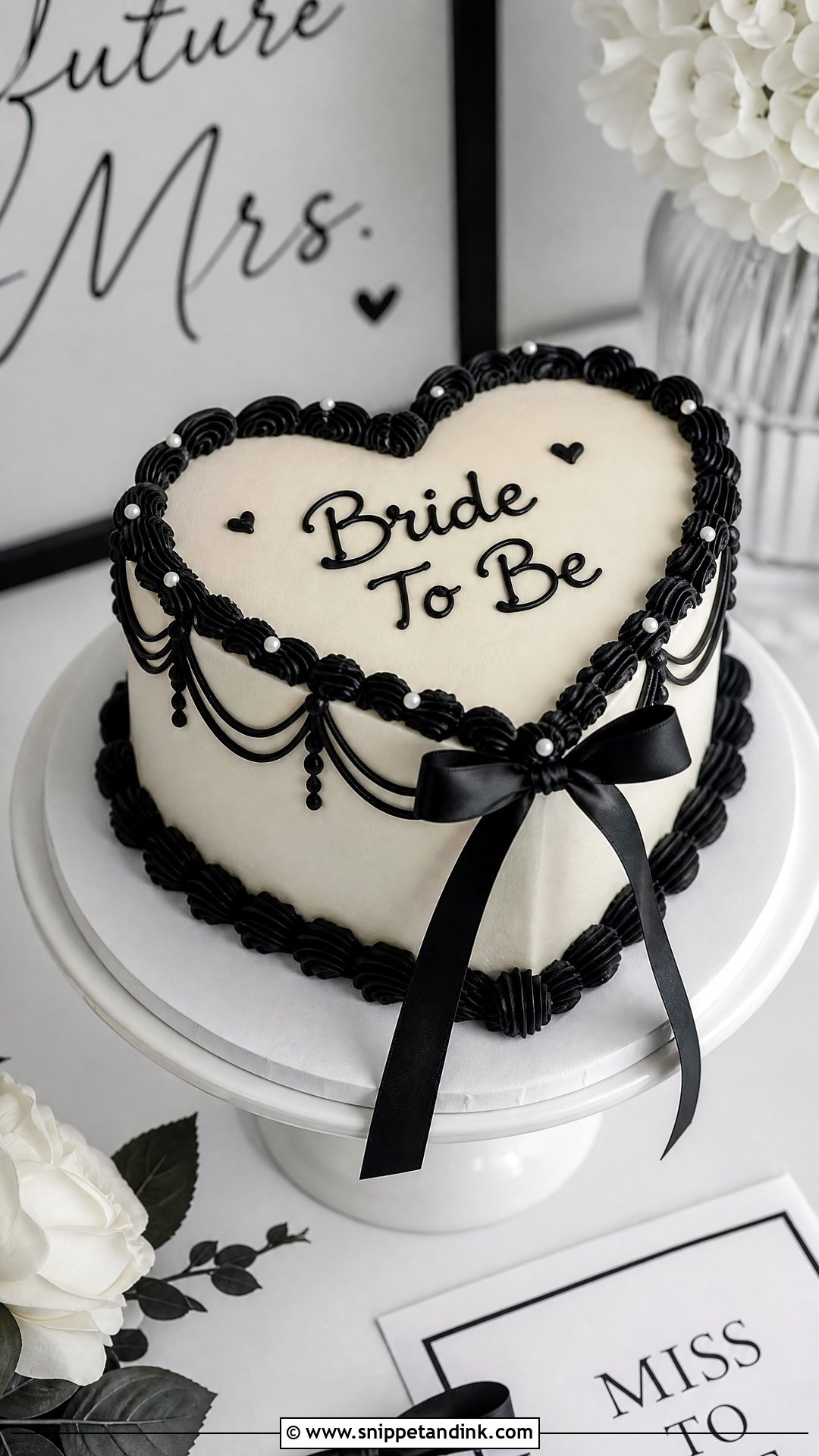 Bride To Be Black And White Cake - Snippet and Ink - 35 Bride to Be Cake Ideas