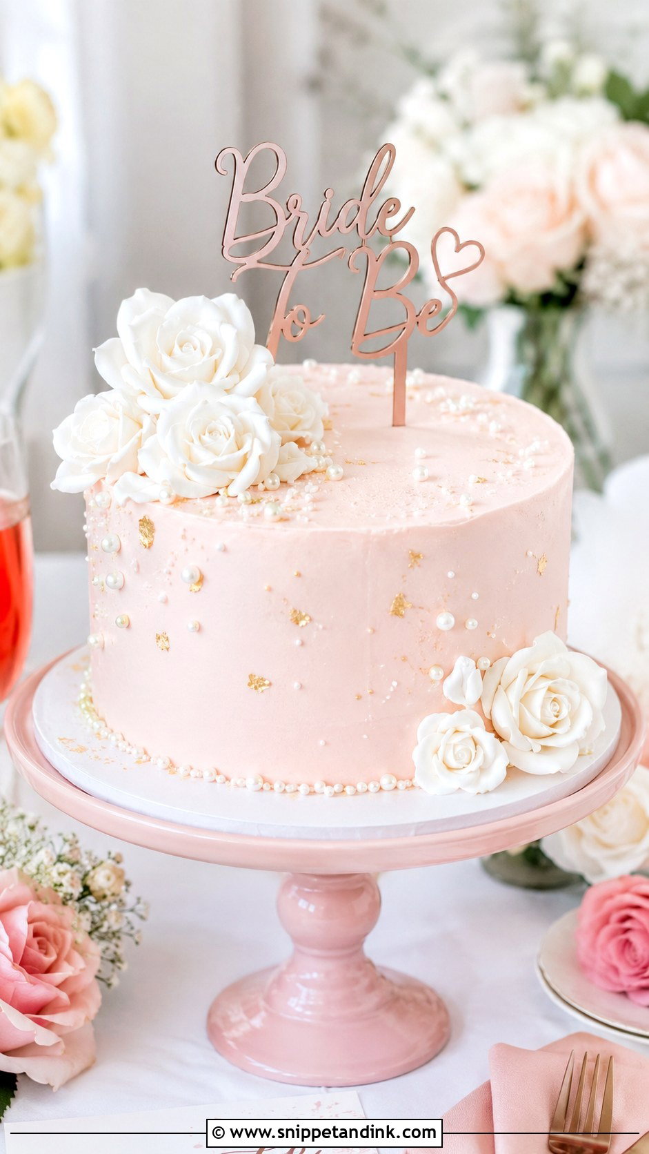 Bride To Be Blush Pink Cake - Snippet and Ink - 20 Bride to Be Cake Designs