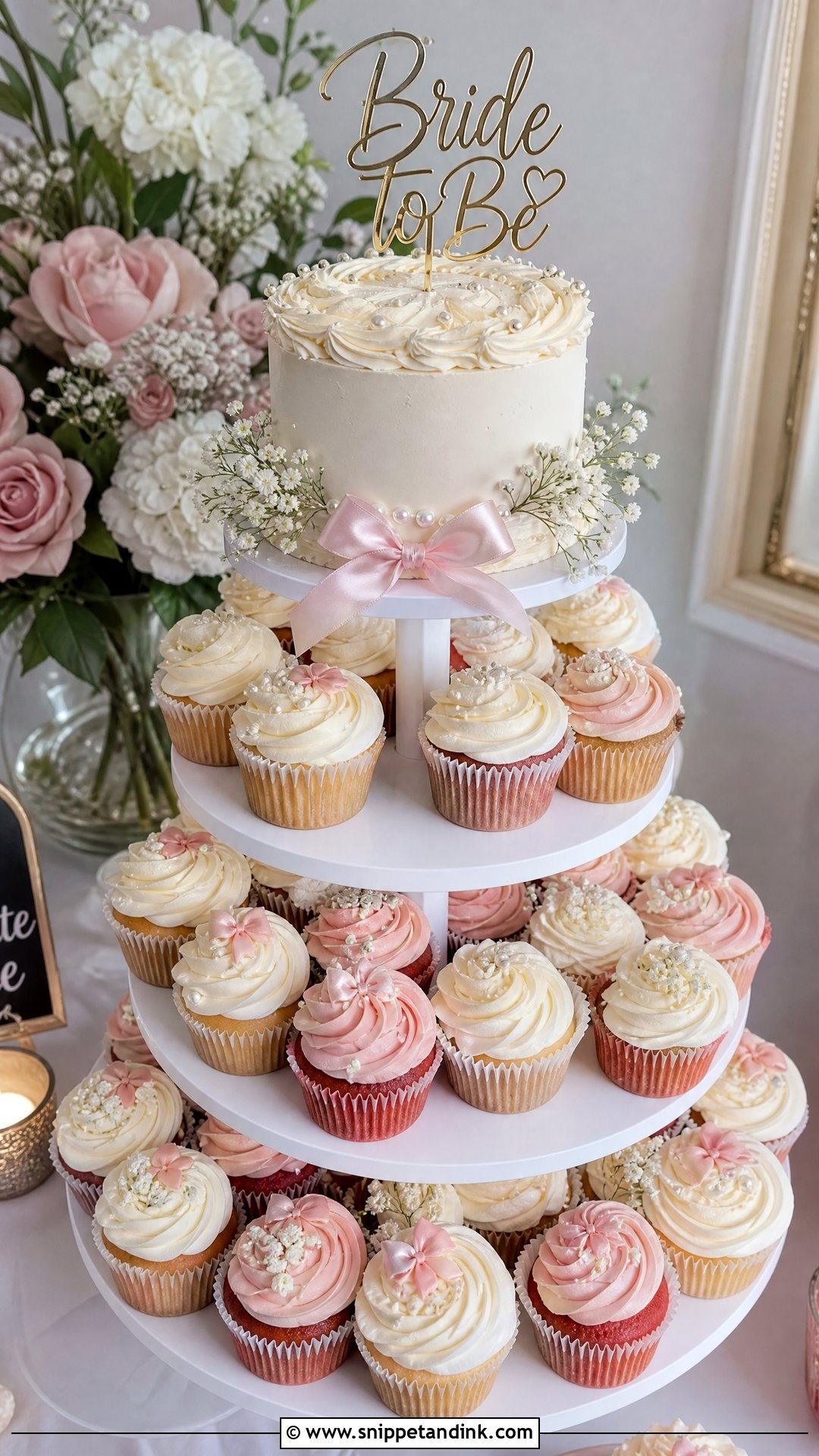 Bride To Be Cupcake Tower - Snippet and Ink - 35 Bride to Be Cake Ideas
