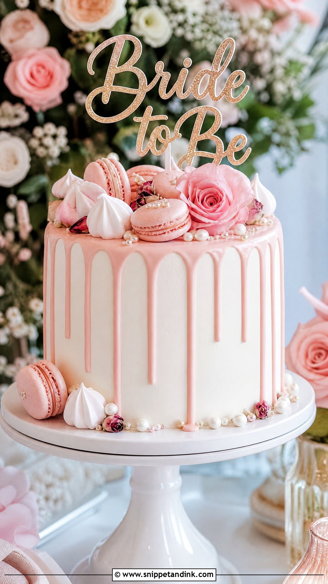 Bride To Be Drip Cake - Snippet and Ink - 30 Bride to Be Cakes Ideas
