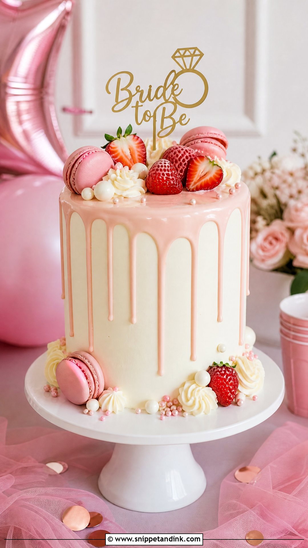 Bride To Be Drip Cake - Snippet and Ink - 35 Bride to Be Cake Ideas