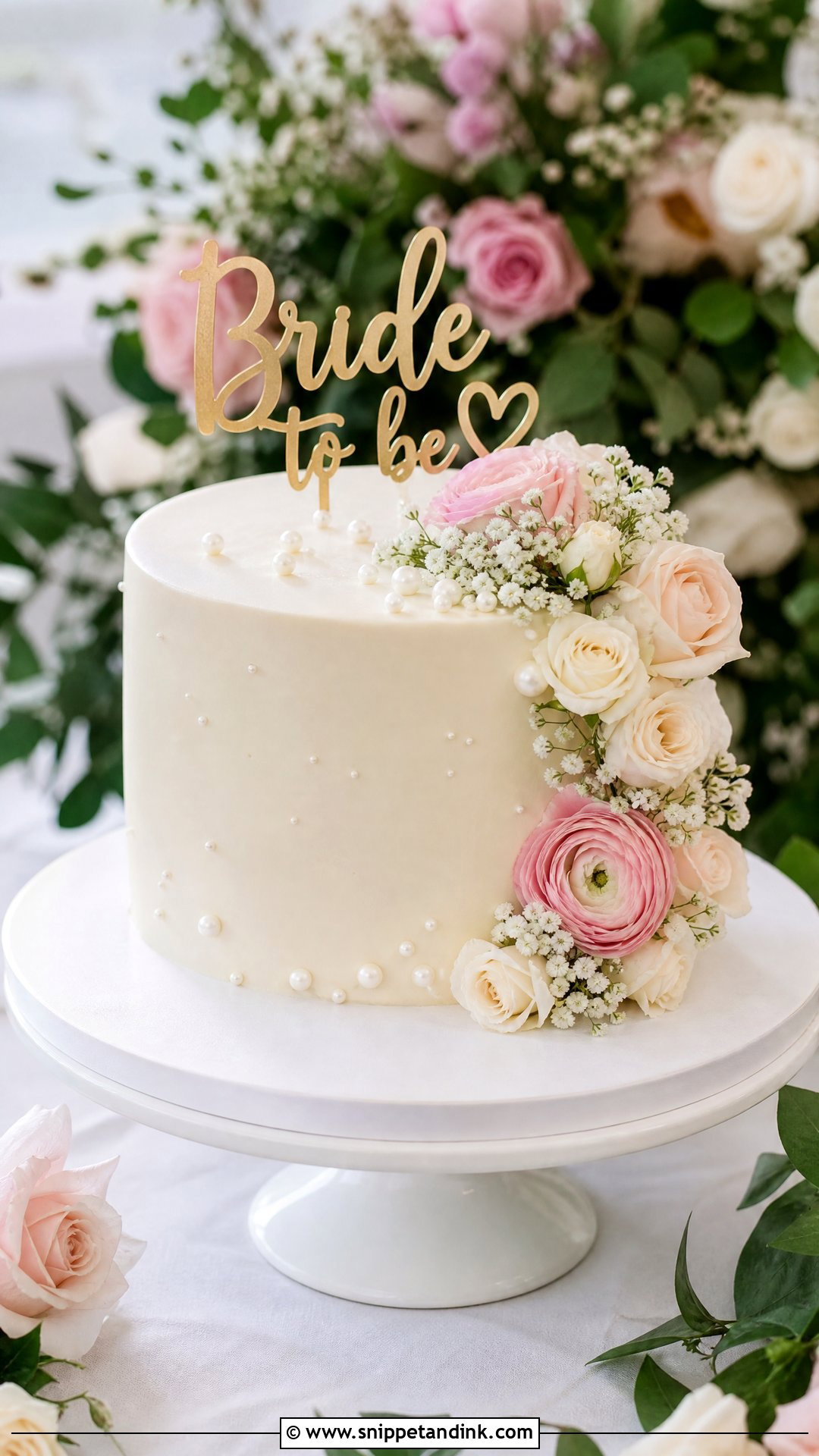 Bride To Be Floral Cake - Snippet and Ink - 35 Bride to Be Cake Ideas