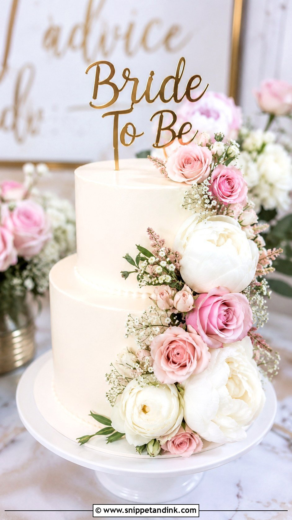 Bride To Be Floral Cake - Snippet and Ink - 20 Bride to Be Cake Designs