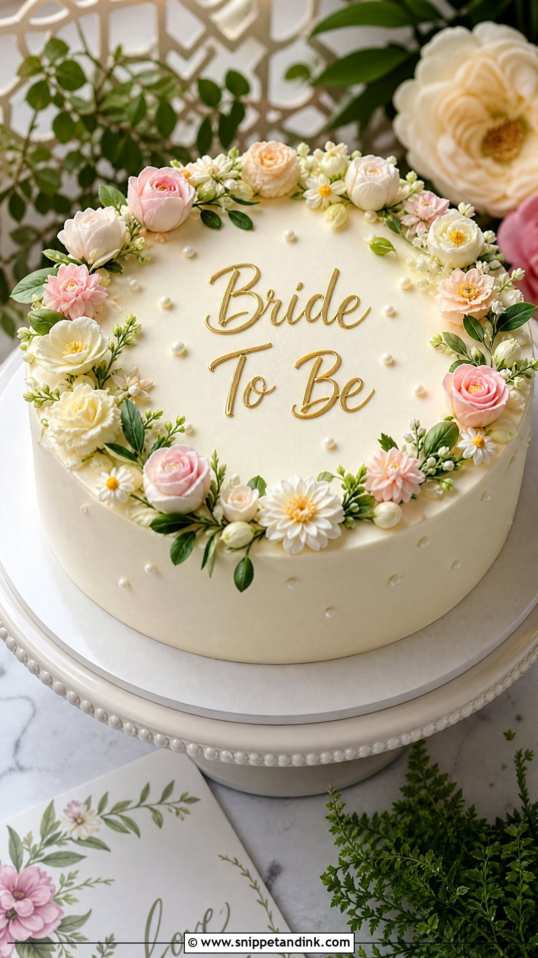 Bride To Be Floral Wreath Cake - Snippet and Ink - 35 Bride to Be Cake Ideas