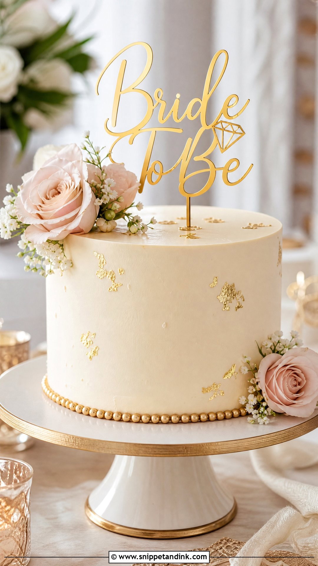 Bride To Be Gold Cake - Snippet and Ink - 25 Simple Bride to Be Cake Ideas