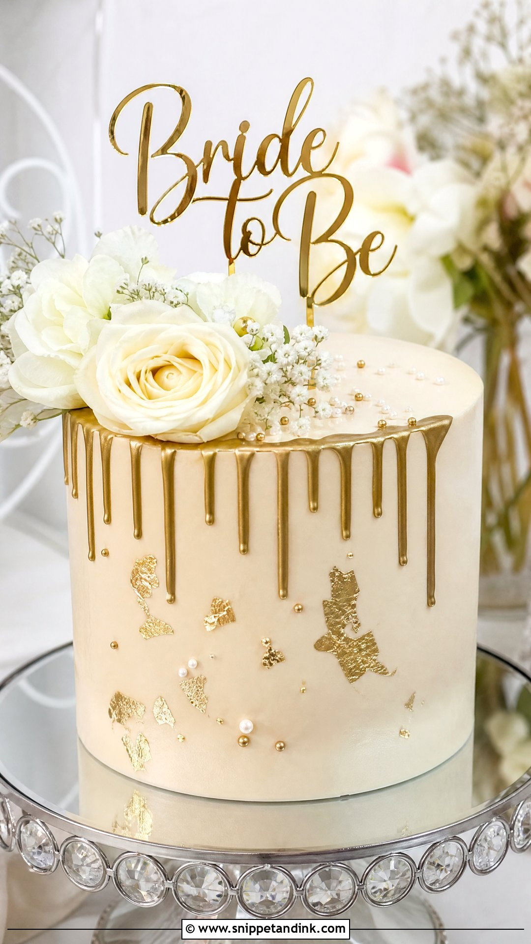 Bride To Be Gold Cake - Snippet and Ink - 30 Bride to Be Cakes Ideas