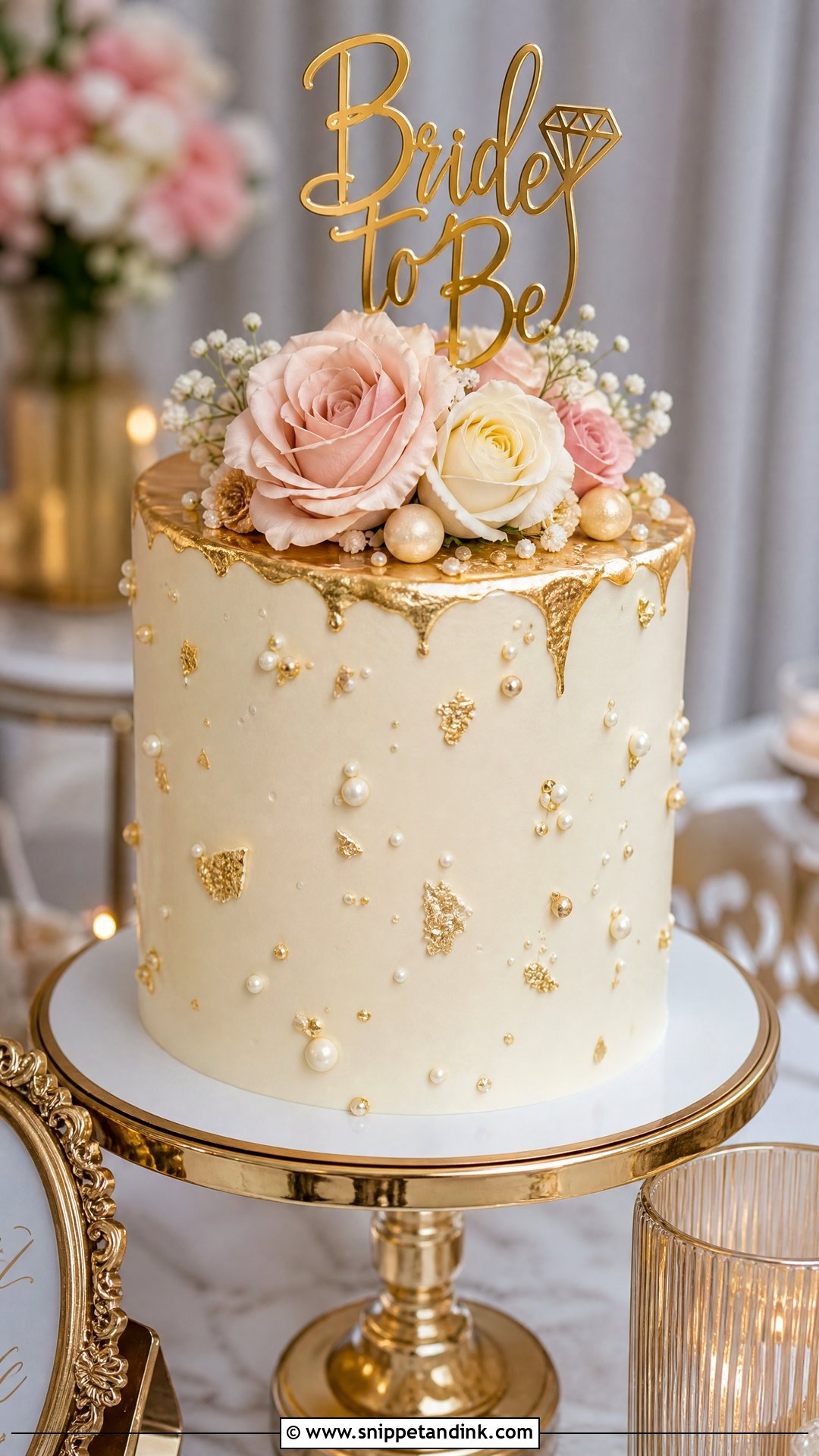 Bride To Be Gold Cake - Snippet and Ink - 35 Bride to Be Cake Ideas