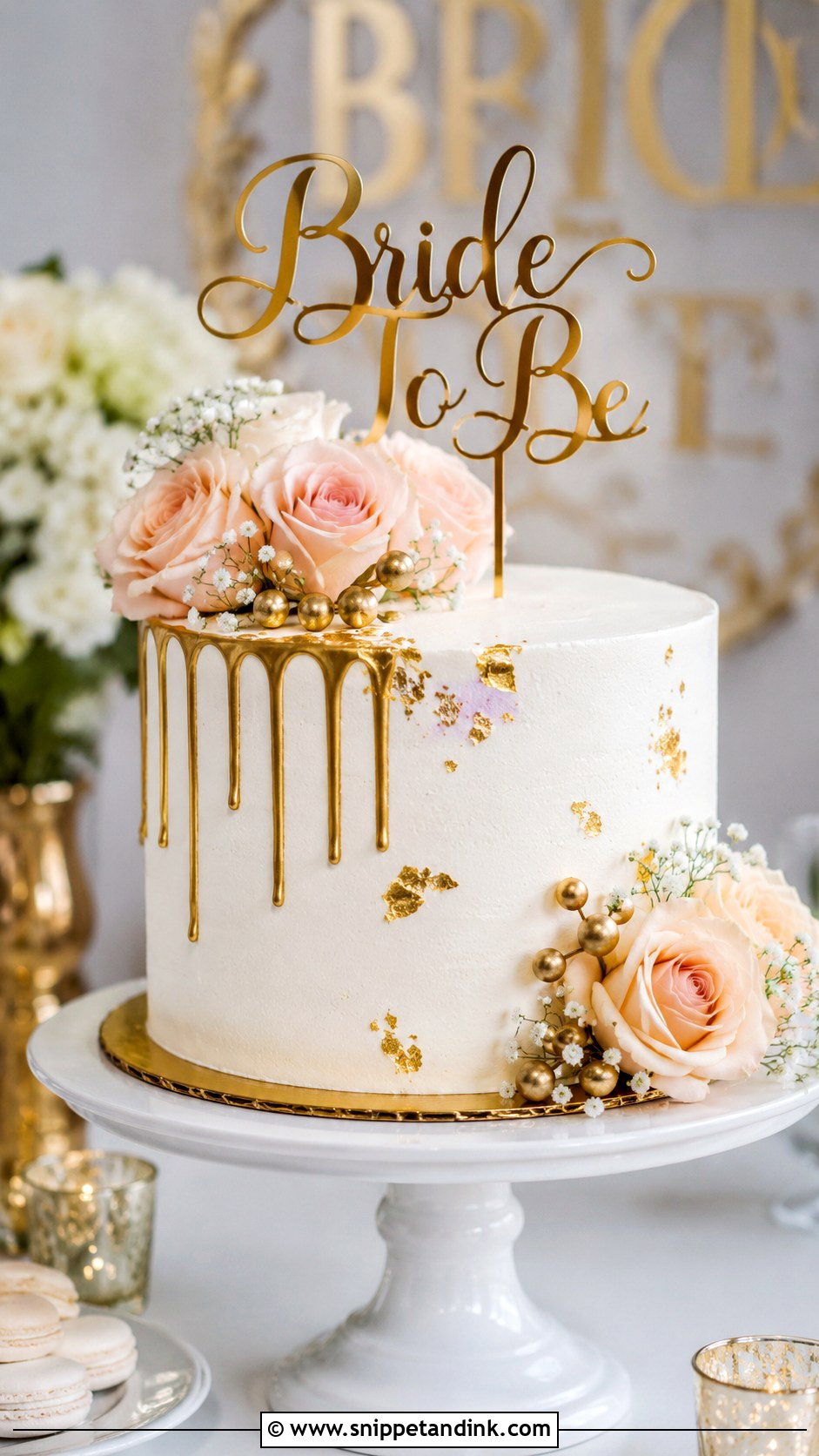 Bride To Be Gold Cake - Snippet and Ink - 20 Bride to Be Cake Designs