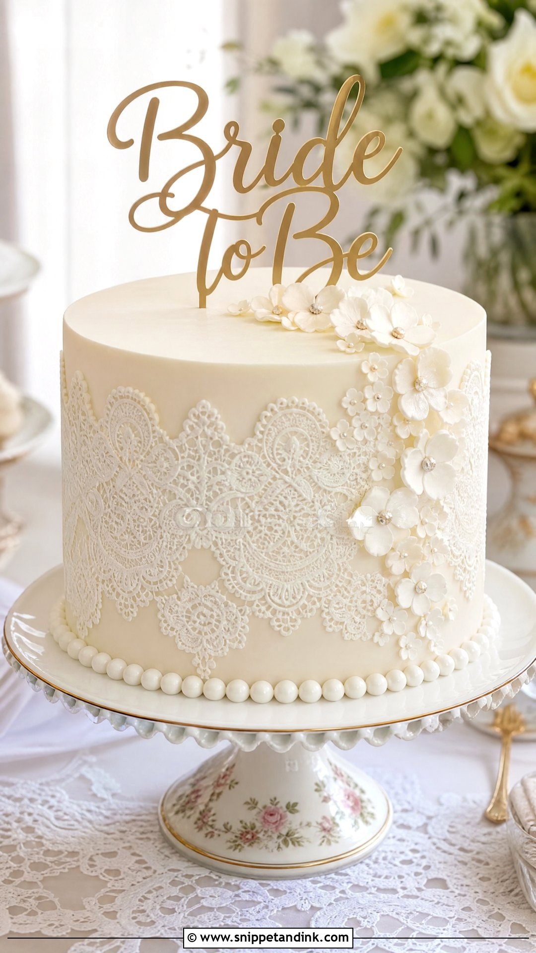 Bride To Be Lace Cake - Snippet and Ink - 30 Bride to Be Cakes Ideas