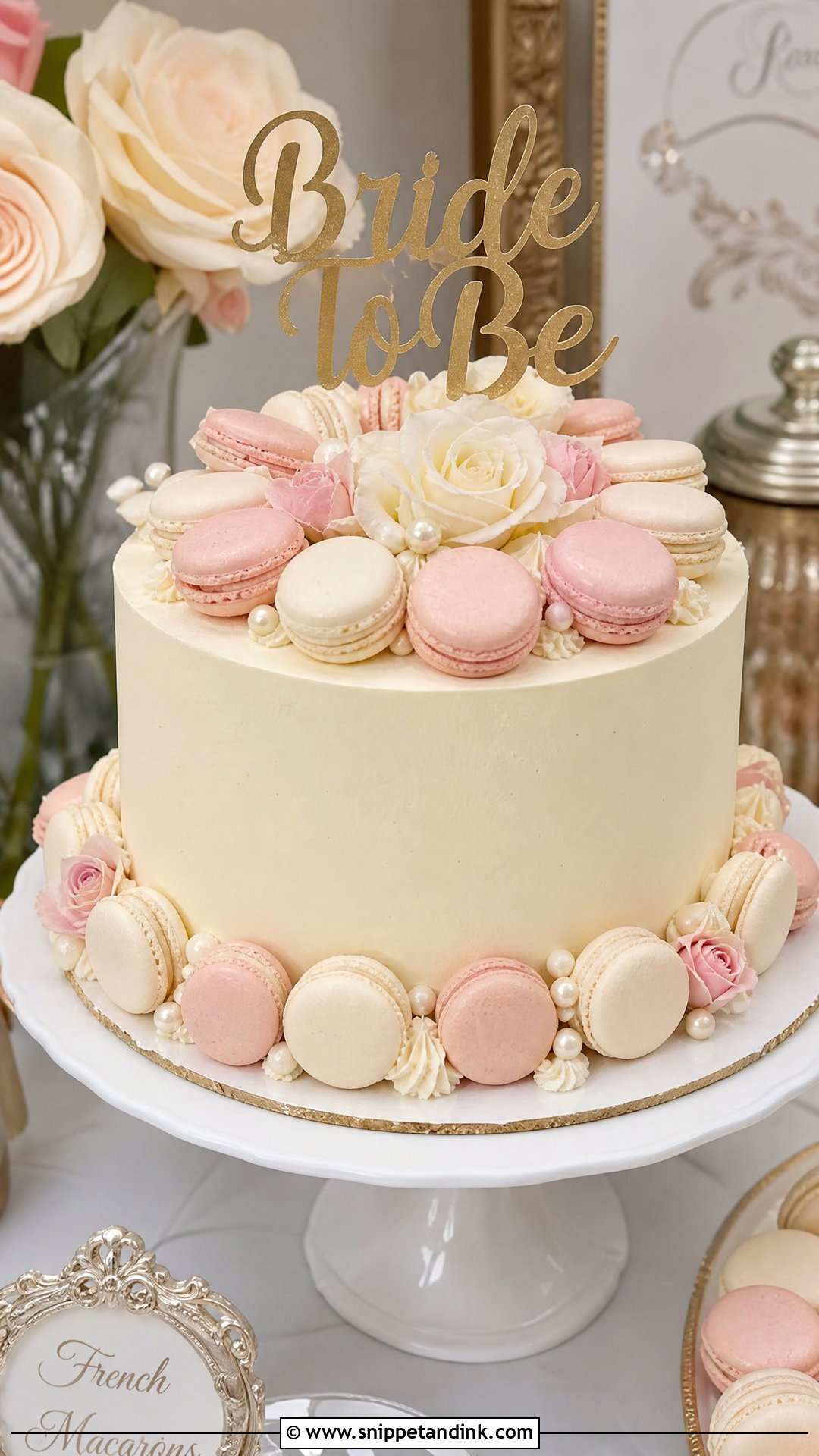 Bride To Be Macaron Cake - Snippet and Ink - 35 Bride to Be Cake Ideas