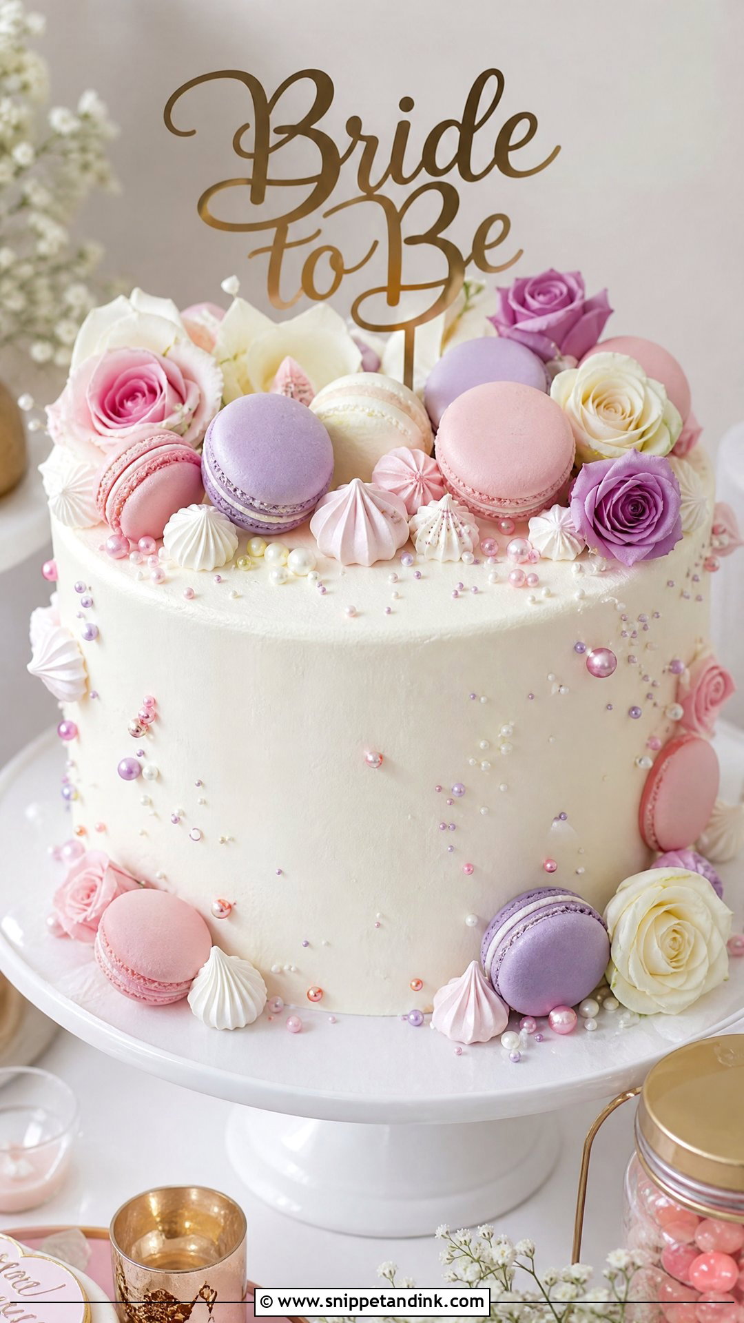 Bride To Be Macaron Cake - Snippet and Ink - 30 Bride to Be Cakes Ideas