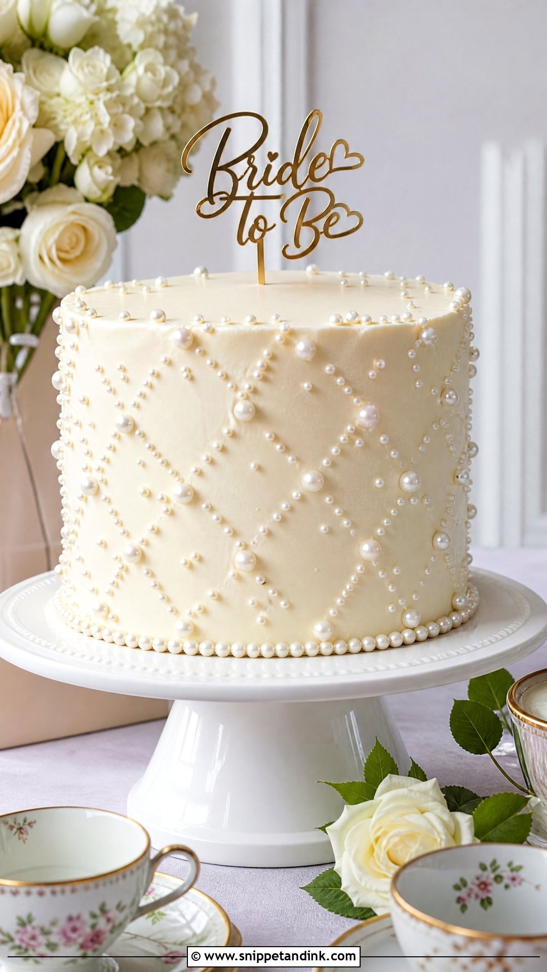 Bride To Be Pearl Cake - Snippet and Ink - 25 Simple Bride to Be Cake Ideas