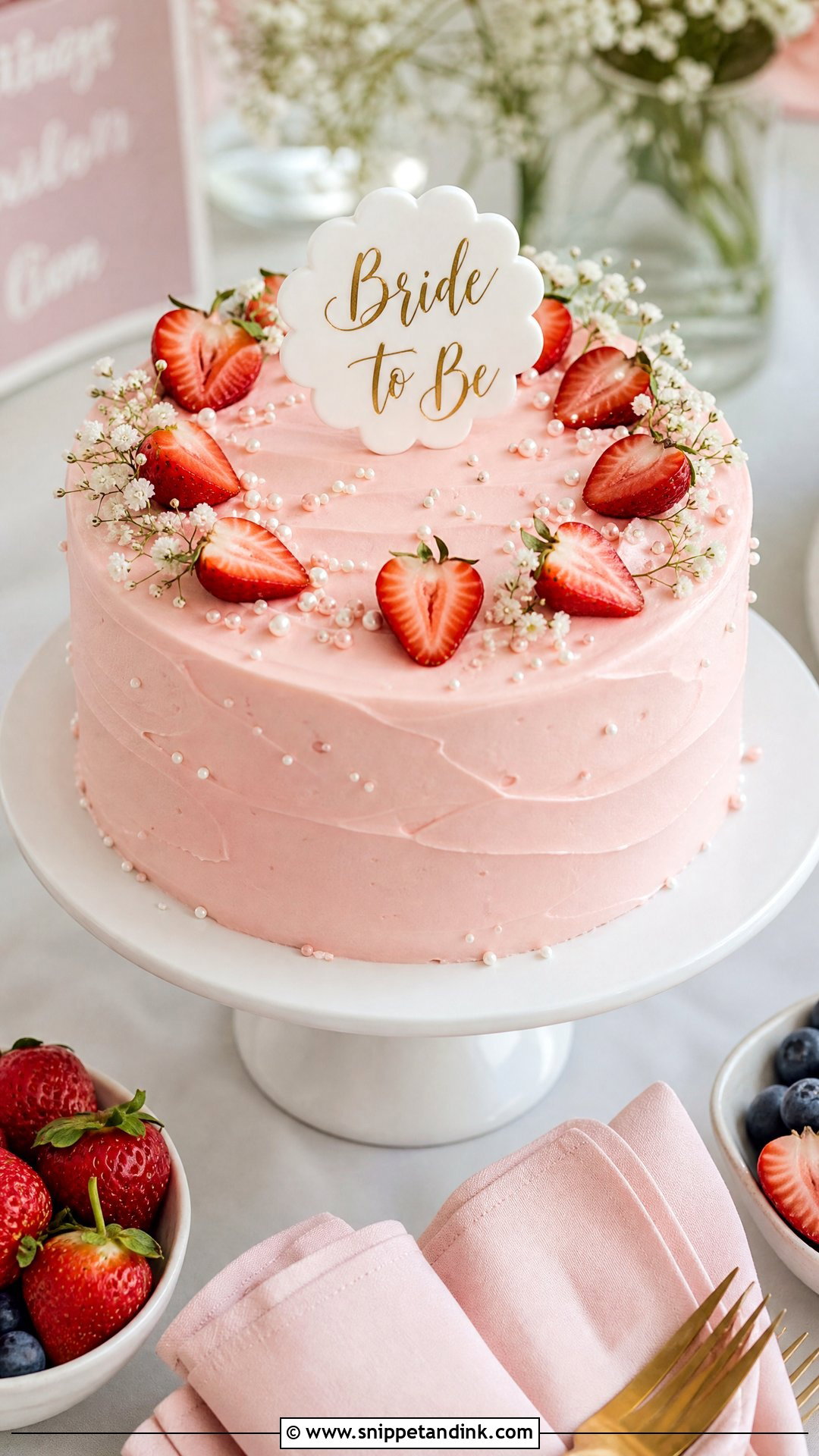 Bride To Be Strawberry Cake - Snippet and Ink - 25 Simple Bride to Be Cake Ideas