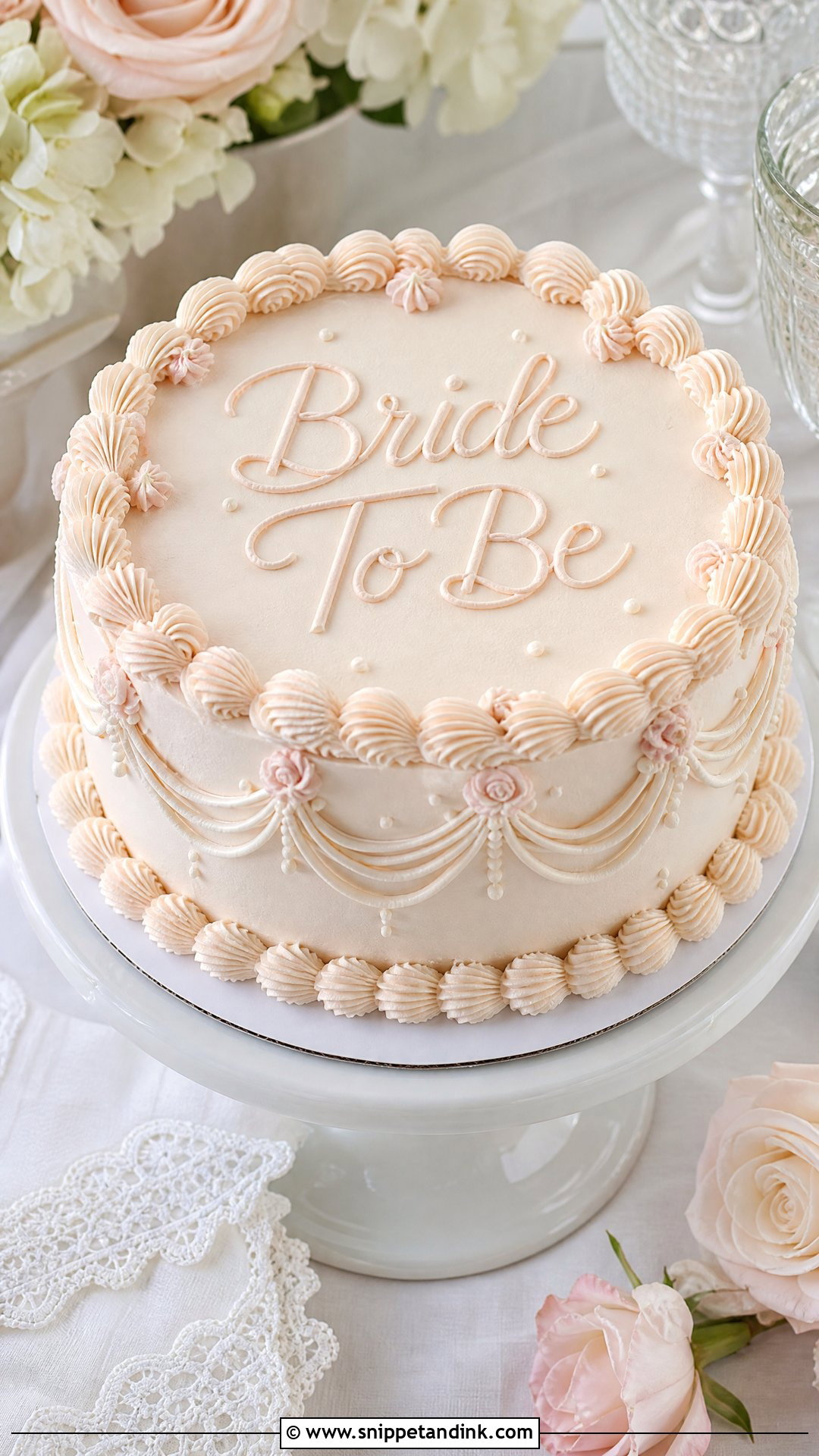 Bride To Be Vintage Cake - Snippet and Ink - 25 Simple Bride to Be Cake Ideas