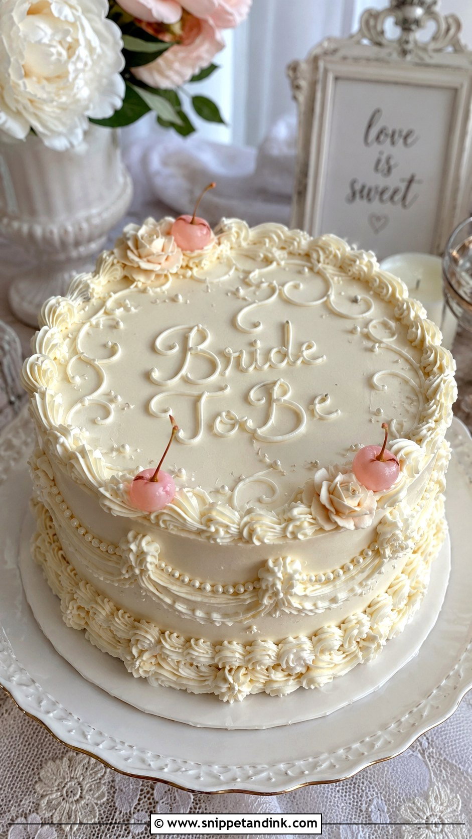 Bride To Be Vintage Cake - Snippet and Ink - 20 Bride to Be Cake Designs