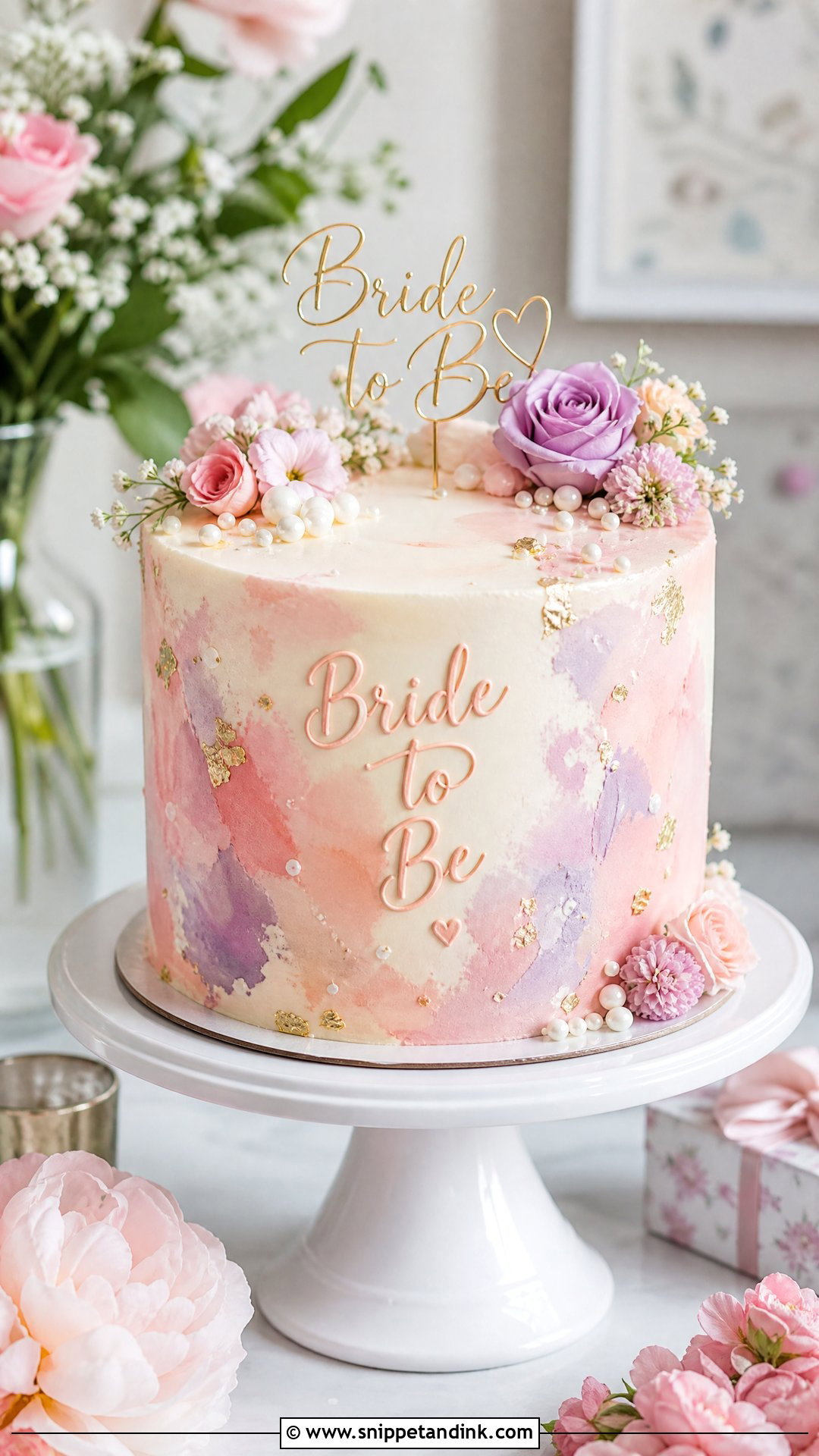 Bride To Be Watercolor Cake - Snippet and Ink - 35 Bride to Be Cake Ideas