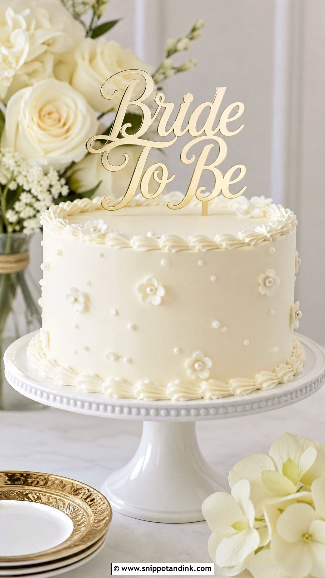 Bride To Be White Cake - Snippet and Ink - 25 Simple Bride to Be Cake Ideas