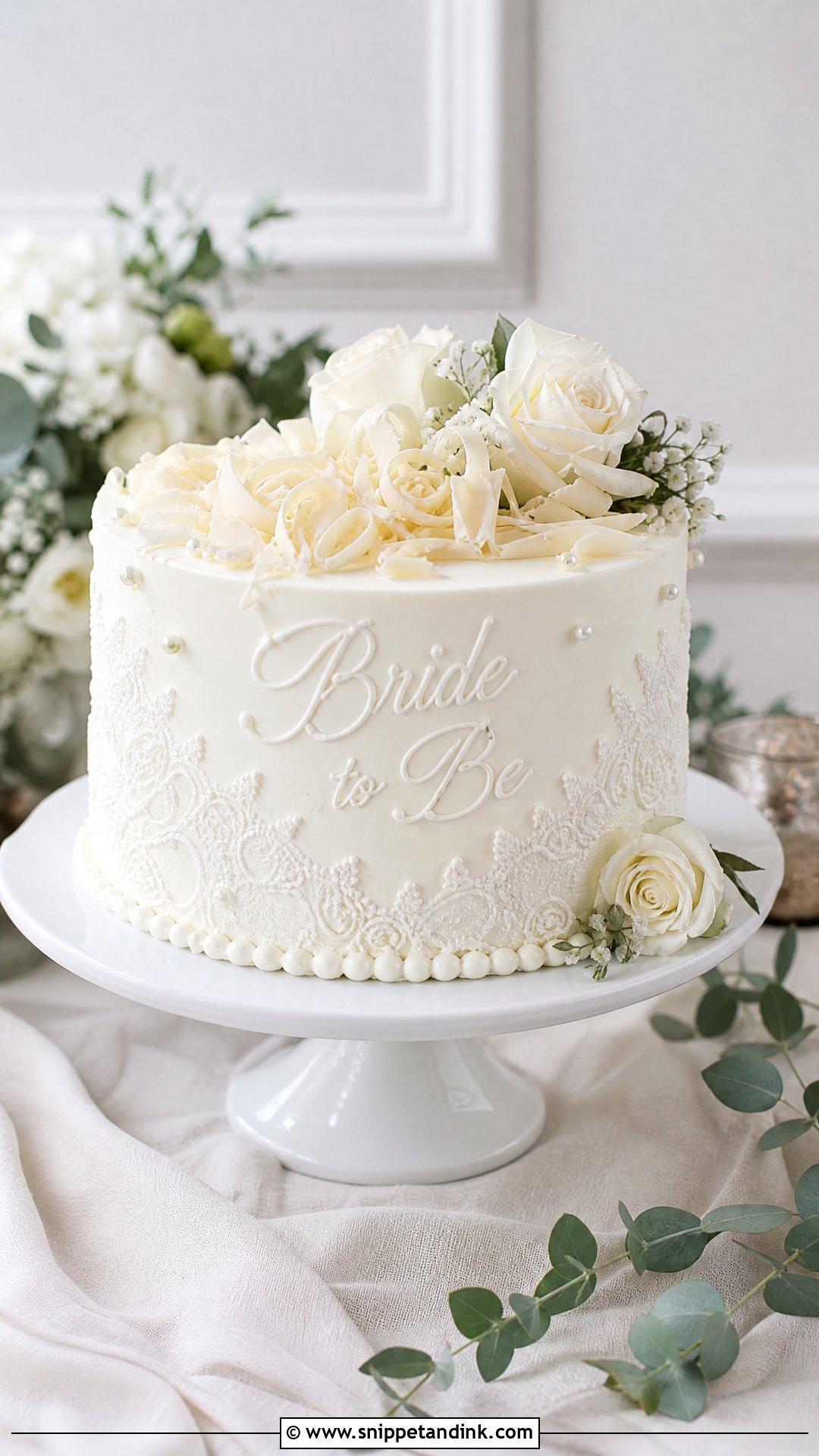 Bride To Be White Cake - Snippet and Ink - 35 Bride to Be Cake Ideas