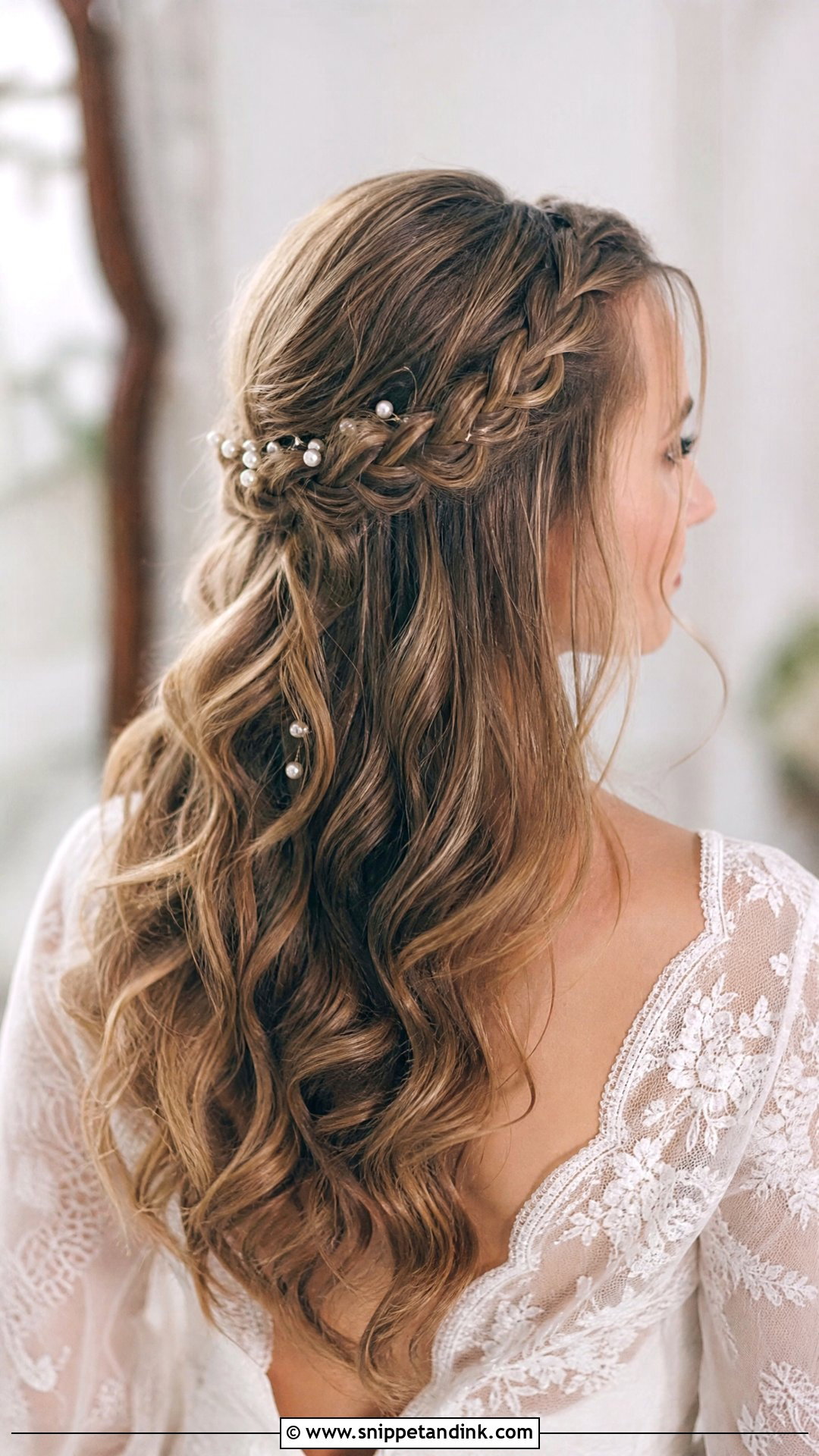 Brides Hair Down With Braided Half Up Hair - Snippet and Ink - 15 Brides Hair Down Ideas