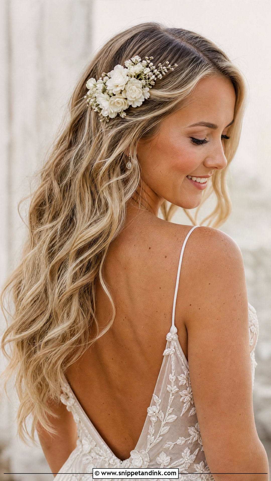 Brides Hair Down With Floral Hair Piece - Snippet and Ink - 15 Brides Hair Down Ideas