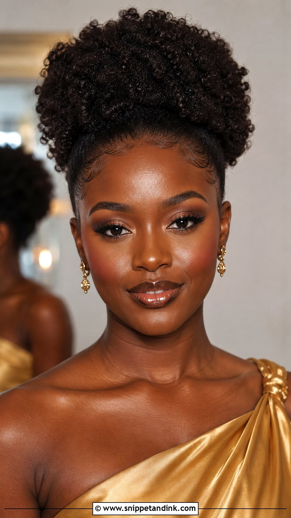 Bridesmaid Afro Puff And Radiant Makeup - Snippet and Ink - 30 Bridesmaid Hair Makeup Ideas