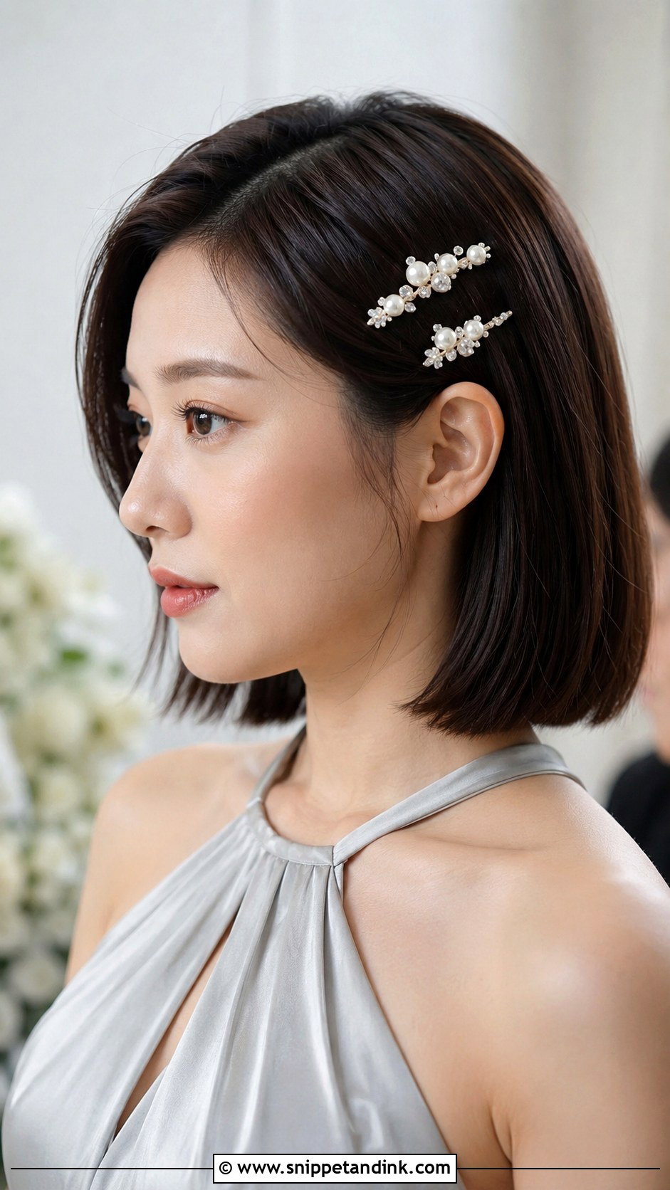 Bridesmaid Bob With Decorative Hair Clips - Snippet and Ink - 20 Bridesmaid Hair Accessories Ideas