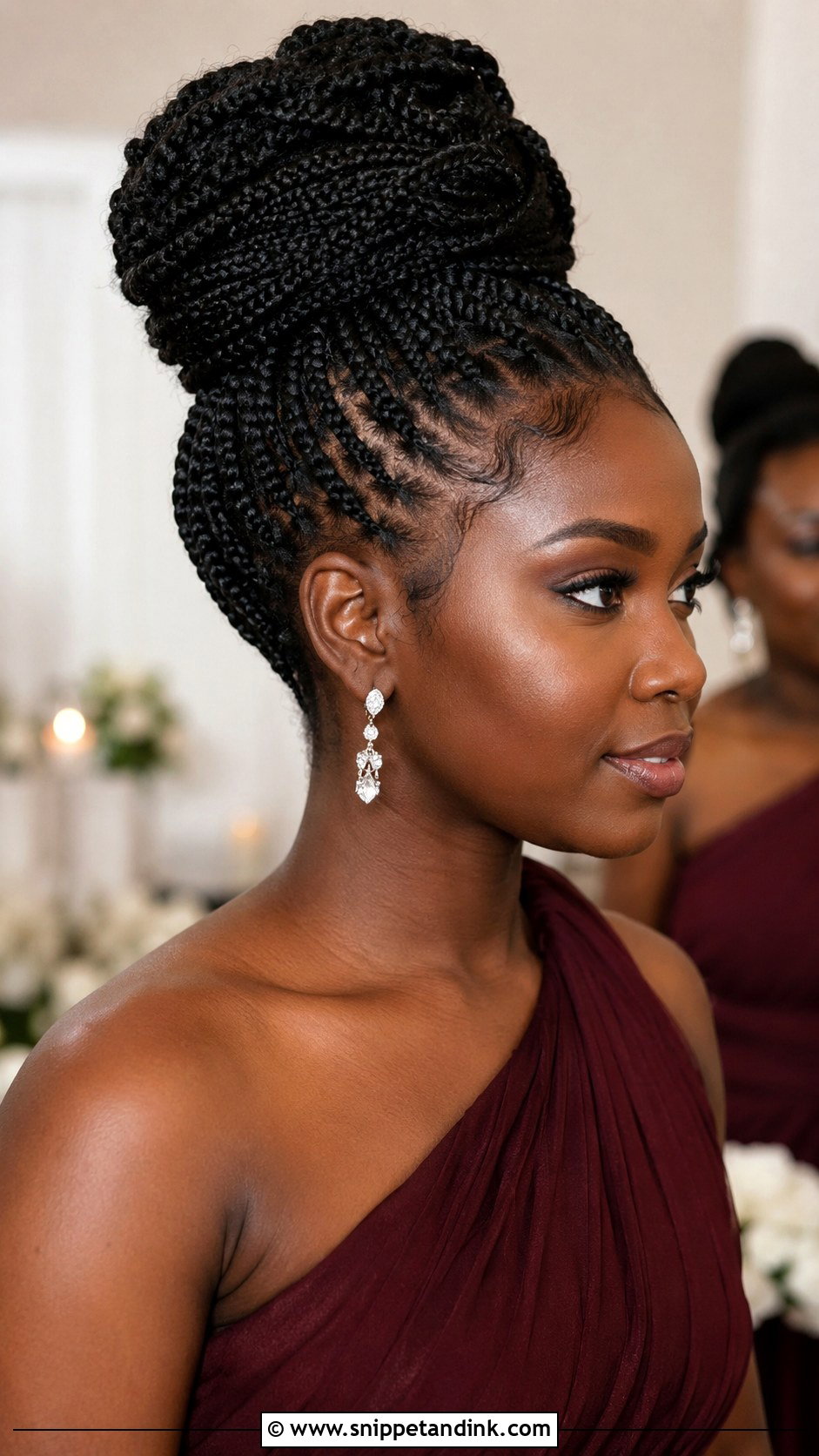 Bridesmaid Box Braids Bun For Black Women - Snippet and Ink - 25 Bridesmaid Hair Black Women Ideas