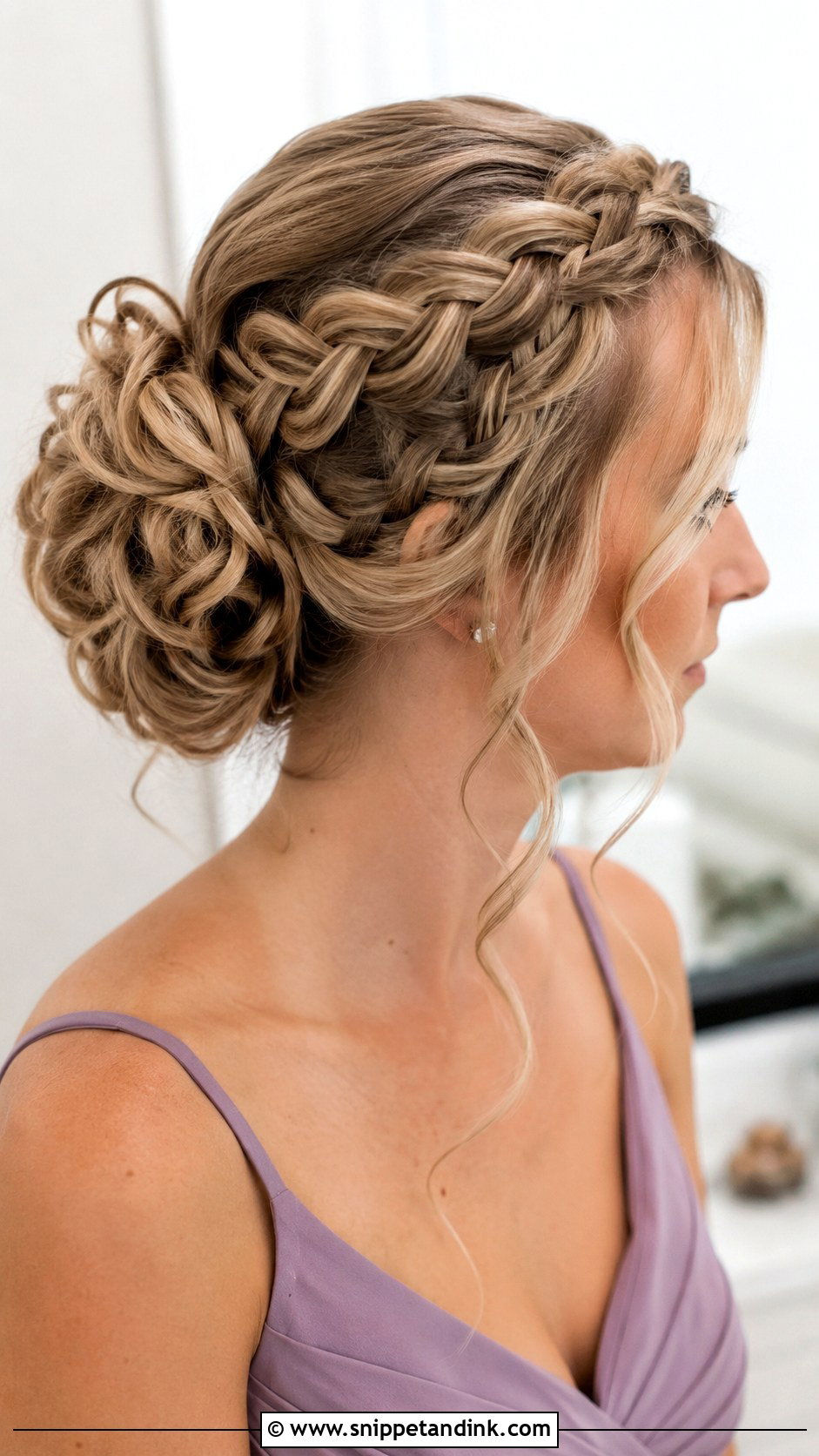 Bridesmaid Braided Bun With Curls - Snippet and Ink - 25 Bridesmaid Braid Hairstyles