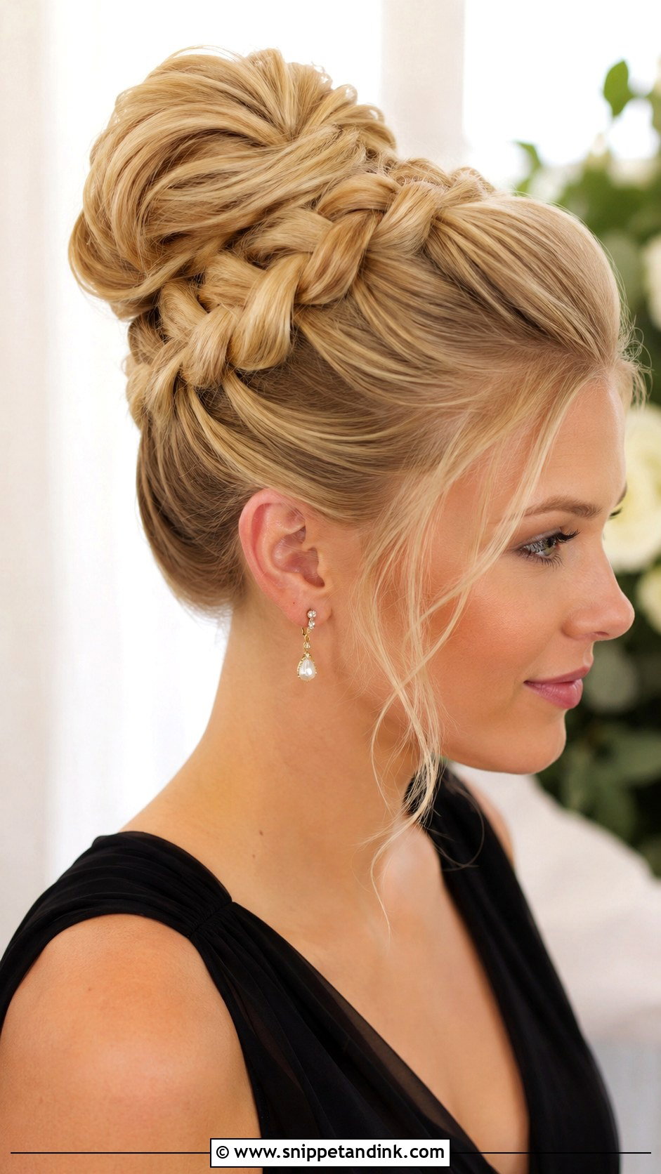 Bridesmaid Braided High Bun - Snippet and Ink - 25 Bridesmaid Hair Braid Ideas