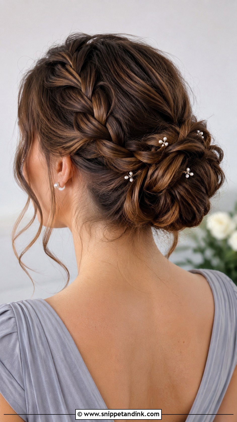 Bridesmaid Braided Low Bun - Snippet and Ink - 20 Bridesmaid Hair for Medium Length Ideas