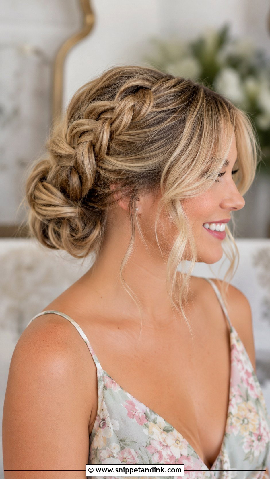 Bridesmaid Braided Updo With Curtain Bangs - Snippet and Ink - 20 Bridesmaid Hairstyles with Curtain Bangs