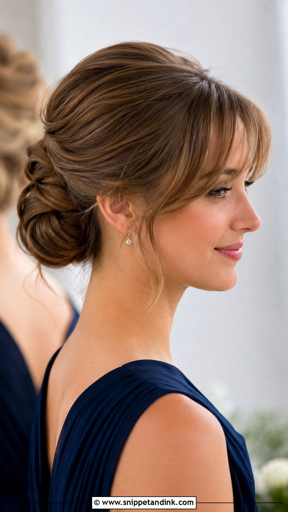Bridesmaid Chignon With Curtain Bangs - Snippet and Ink - 20 Bridesmaid Hairstyles with Curtain Bangs