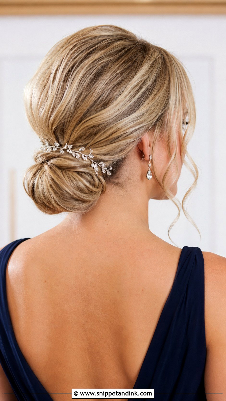 Bridesmaid Chignon With Rhinestone Hair Vine - Snippet and Ink - 20 Bridesmaid Hair Accessories Ideas