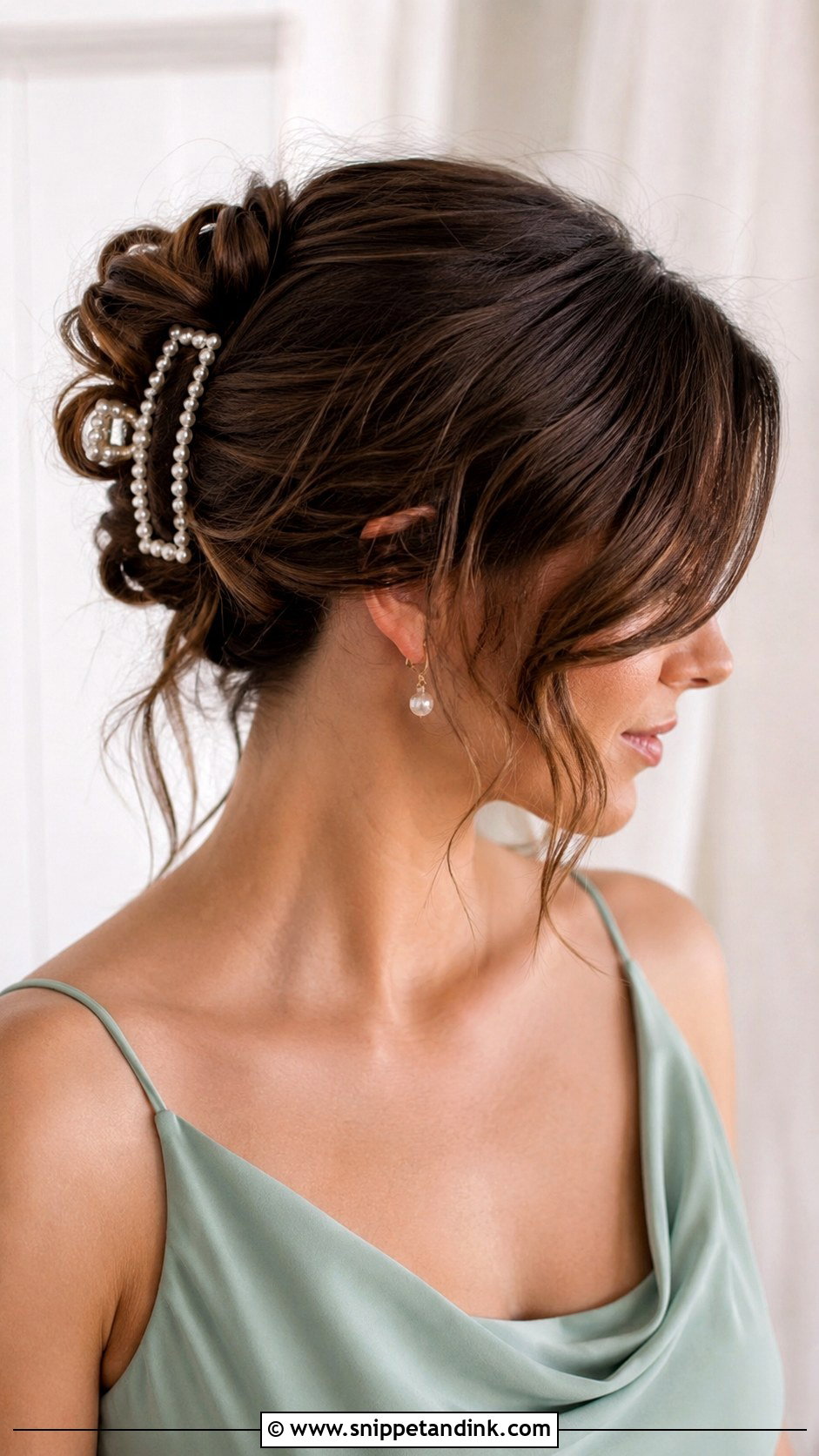 Bridesmaid Claw Clip Updo With Curtain Bangs - Snippet and Ink - 20 Bridesmaid Hairstyles with Curtain Bangs