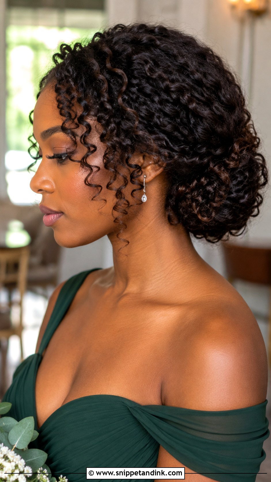 Bridesmaid Curly Low Bun - Snippet and Ink - 20 Bridesmaid Hair for Medium Length Ideas