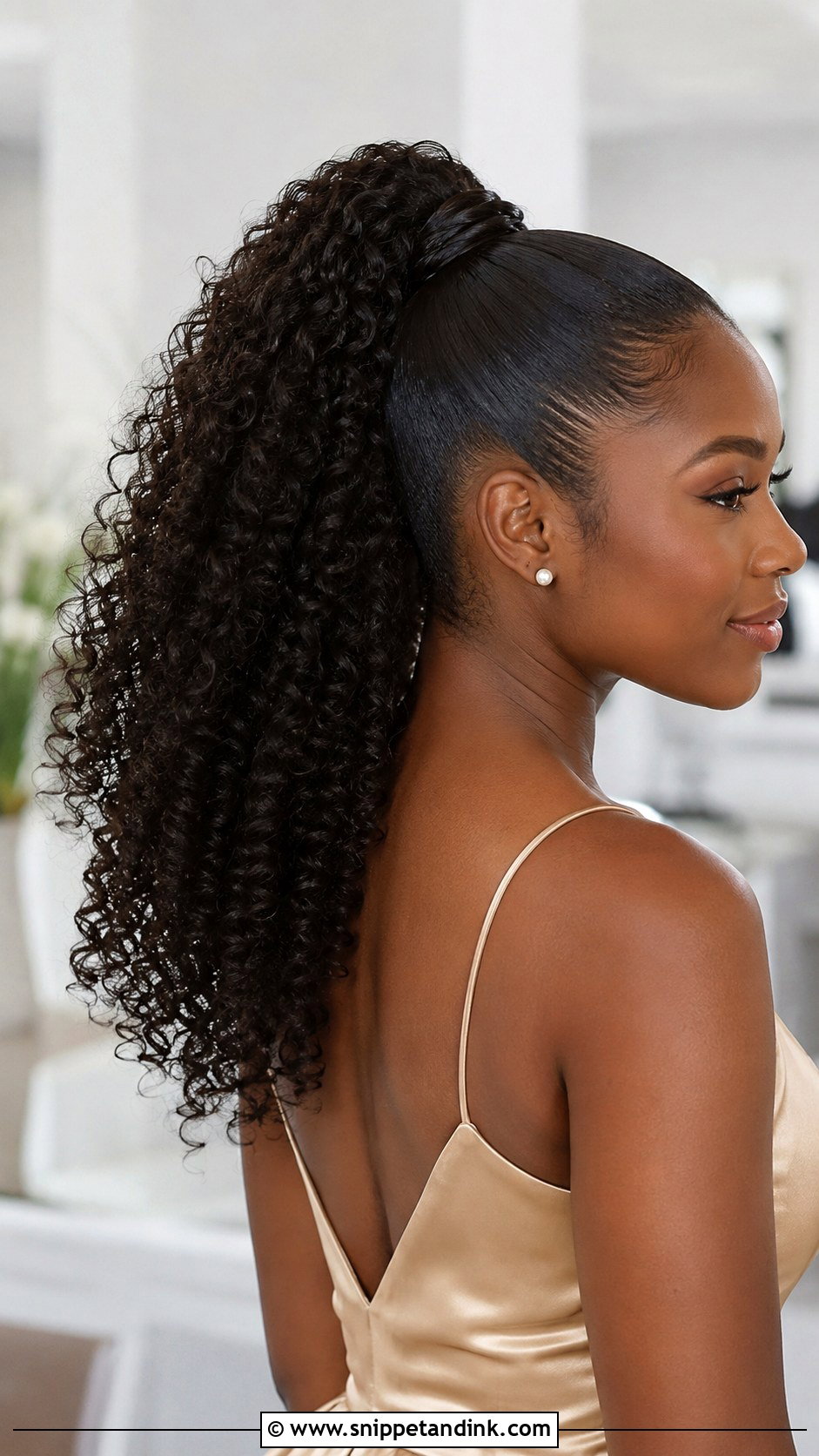 Bridesmaid Curly Ponytail For Black Women - Snippet and Ink - 25 Bridesmaid Hair Black Women Ideas