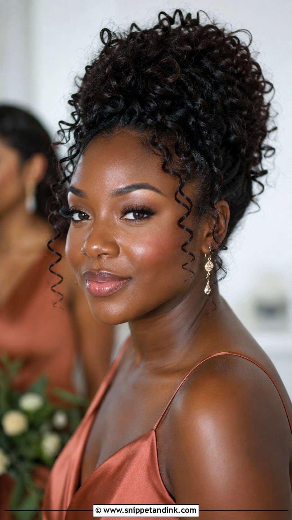 Bridesmaid Curly Updo And Dewy Makeup - Snippet and Ink - 30 Bridesmaid Hair Makeup Ideas