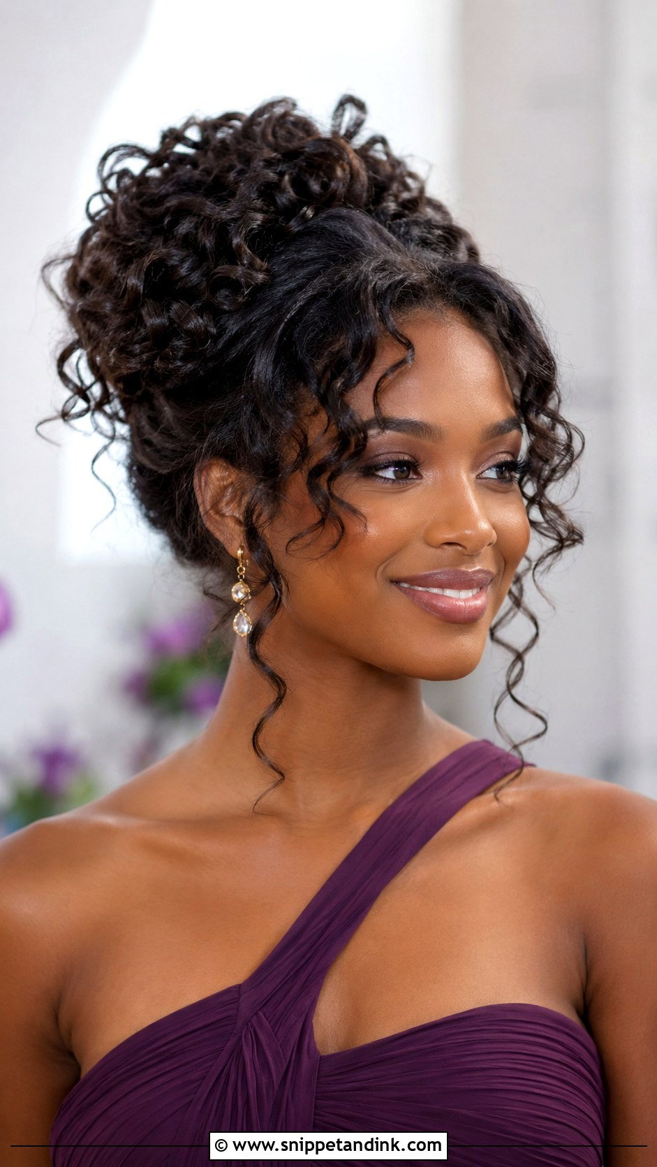 Bridesmaid Curly Updo With Curtain Bangs - Snippet and Ink - 20 Bridesmaid Hairstyles with Curtain Bangs