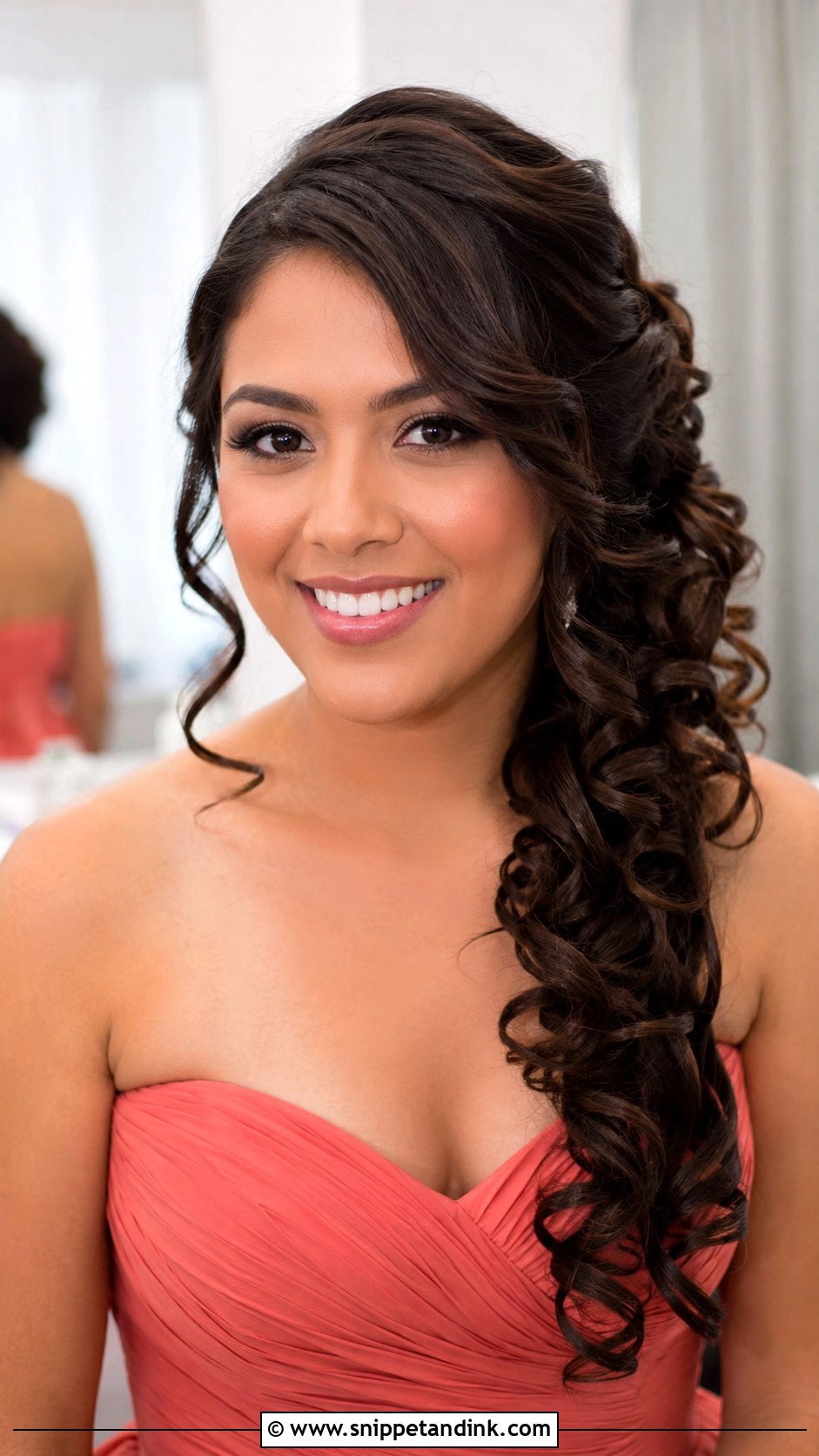Bridesmaid Down Curly Side Sweep - Snippet and Ink - 20 Hair Styles for Bridesmaids Down