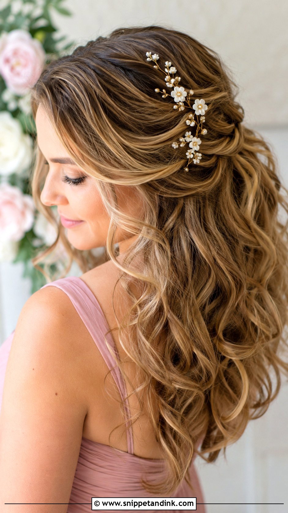 Bridesmaid Down Hair With Floral Pins - Snippet and Ink - 30 Bridesmaid Hairstyles Down
