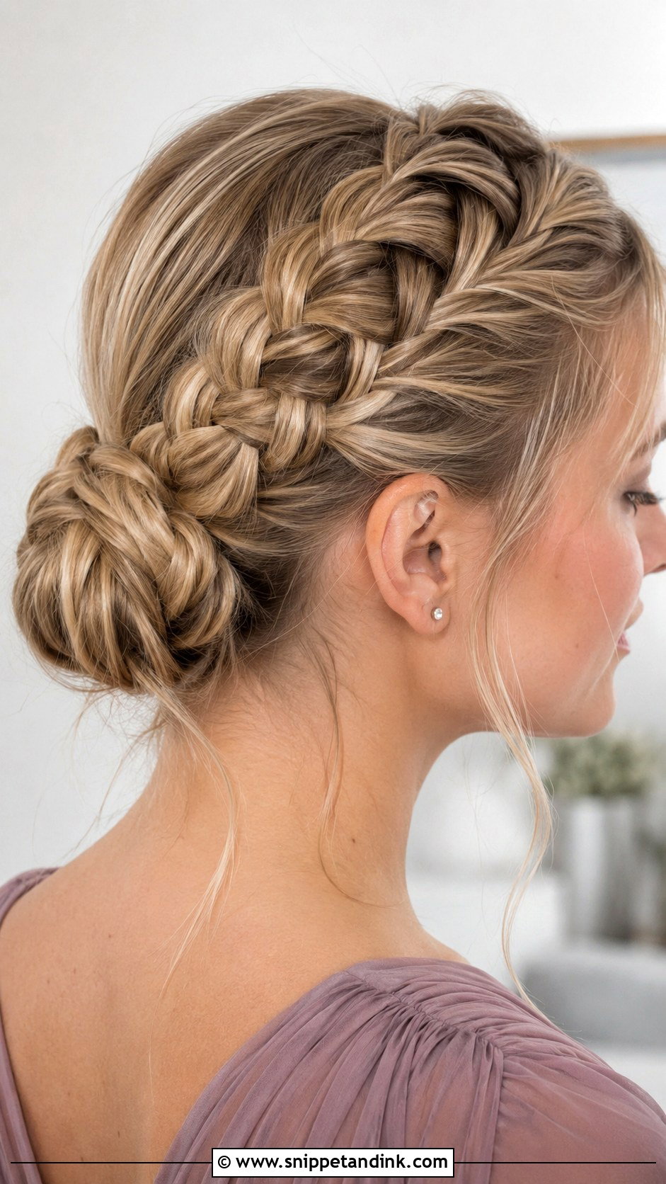 Bridesmaid Dutch Braid Bun - Snippet and Ink - 25 Bridesmaid Hair Up Ideas