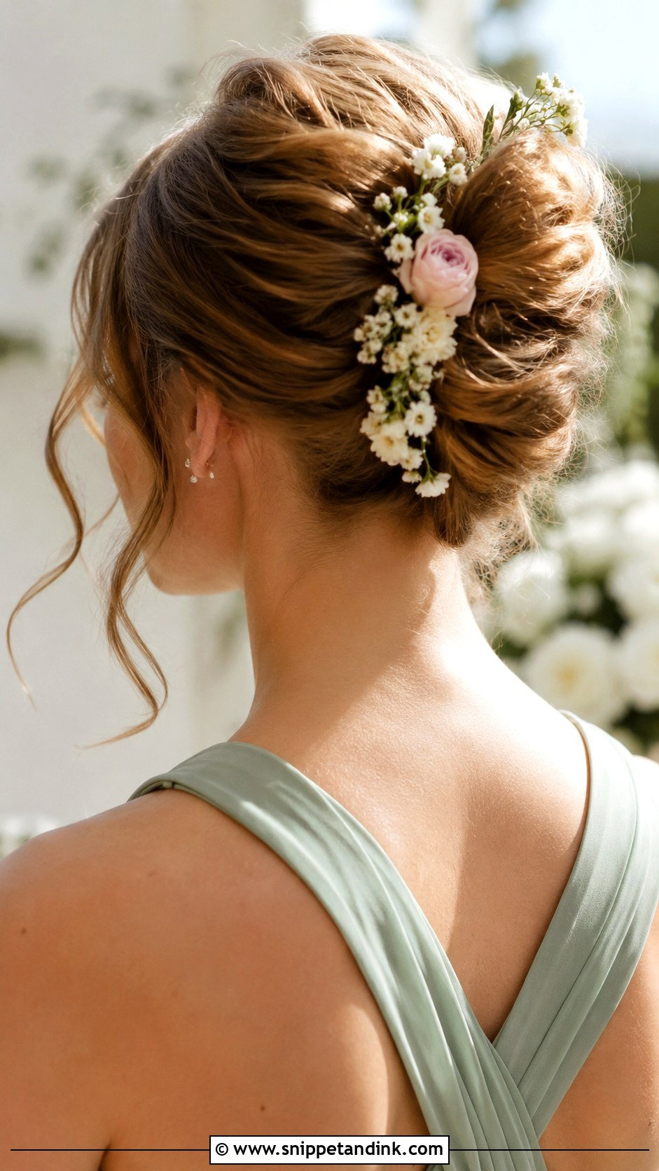Bridesmaid French Twist With Fresh Flowers - Snippet and Ink - 20 Bridesmaid French Twist Ideas