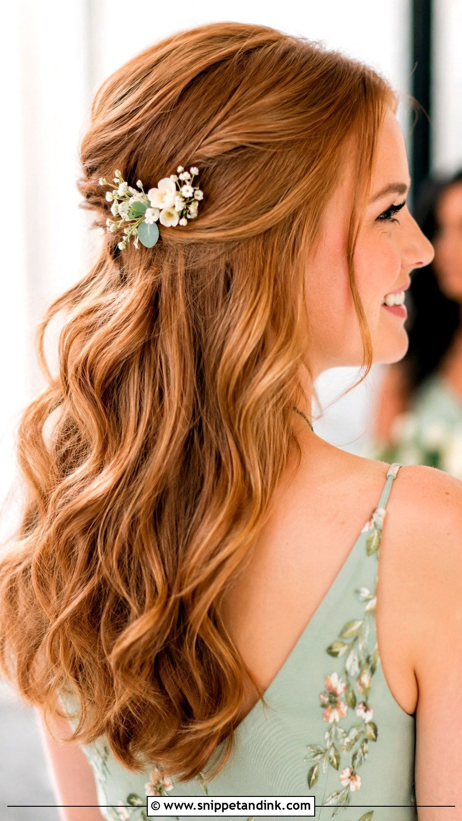 Bridesmaid Hair Down With Floral Clips - Snippet and Ink - 20 Bridesmaids Hair Down Ideas