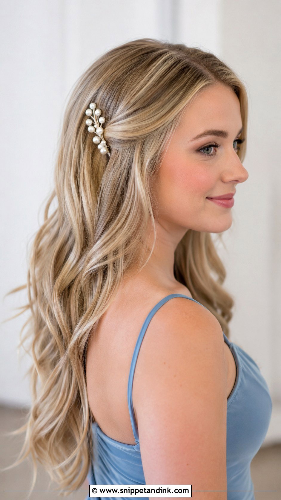 Bridesmaid Hair Down With Pearl Pins - Snippet and Ink - 30 Bridesmaid Hair Down Ideas