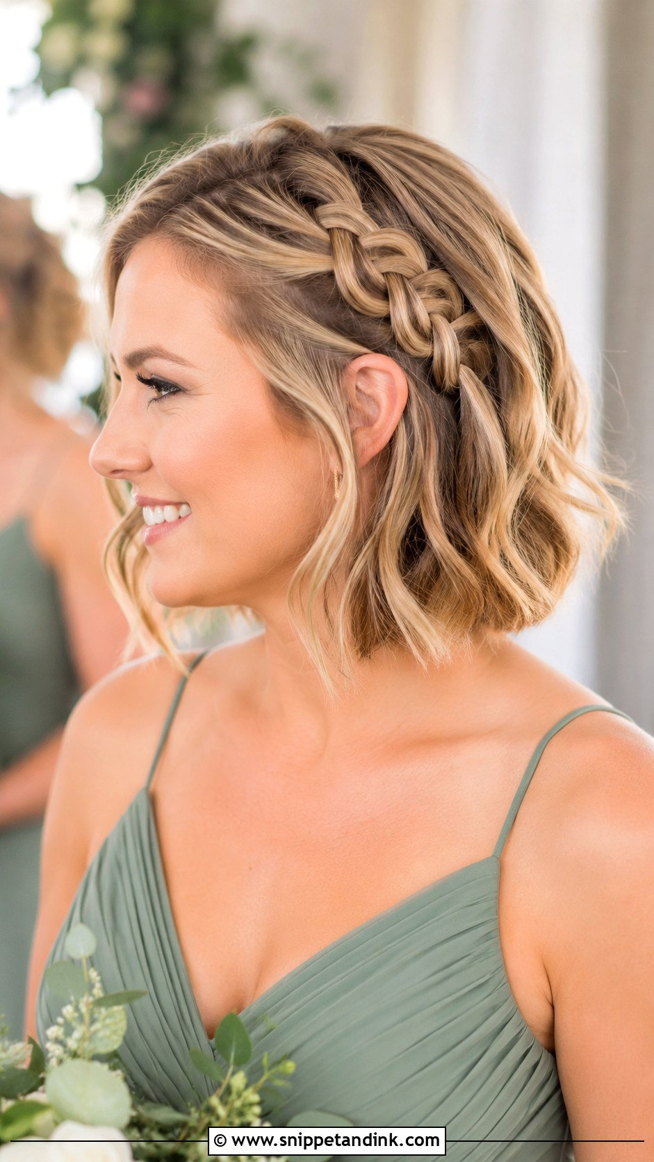 Bridesmaid Hair Wavy Bob Side Braid - Snippet and Ink - 25 Bridesmaid Hair Short Shoulder Length Ideas
