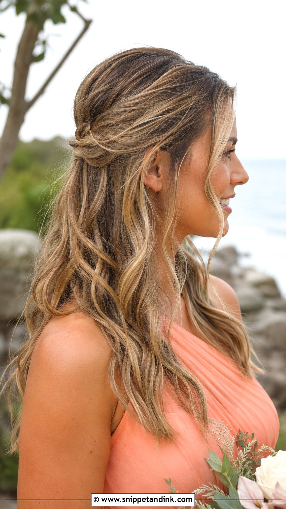 Bridesmaid Half Up Beach Waves - Snippet and Ink - 30 Bridesmaid Hair Half Up Ideas