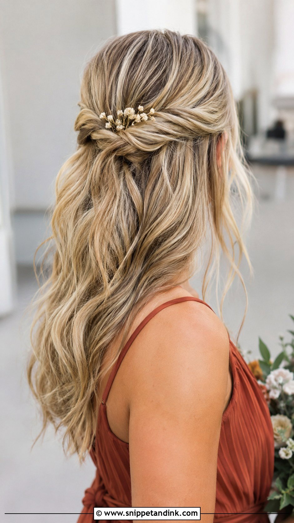 Bridesmaid Half Up Boho Waves - Snippet and Ink - 20 Wedding Hair Bridesmaid Half Up Ideas